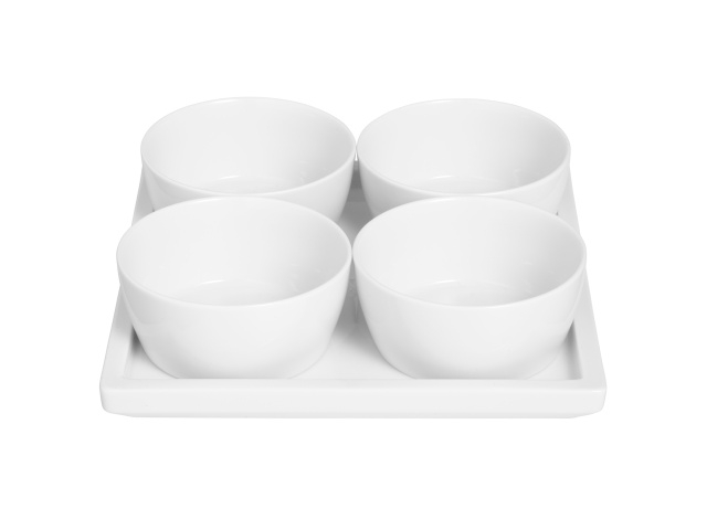 Trendecor Dipschalen Set - 3 Weiße Schalen Mit Holzbrett Für Dips & Snacks