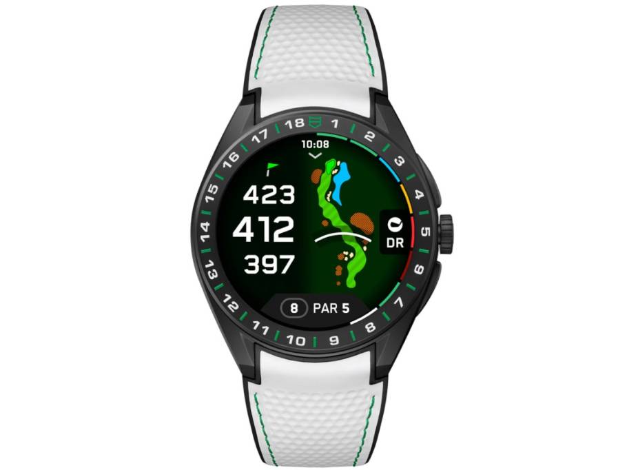   Connected Calibre E5 Smartwatch Titan DLC-Schwarz 45mm Golf-Edition digitales Zifferblatt weißes Kautschukband