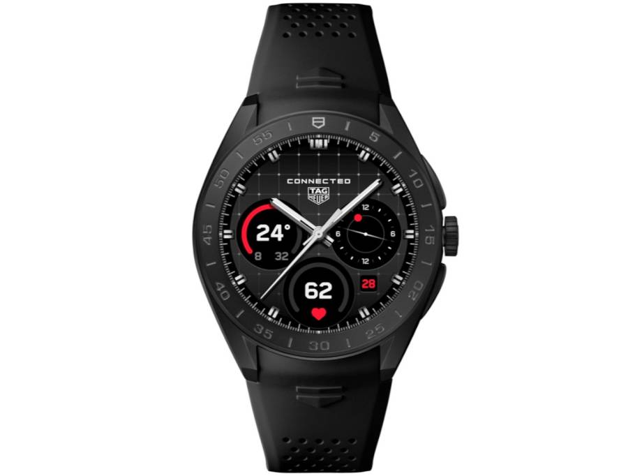   Connected Calibre E5 Smartwatch Titan DLC-Schwarz 45mm digitales Zifferblatt schwarzes Kautschukband
