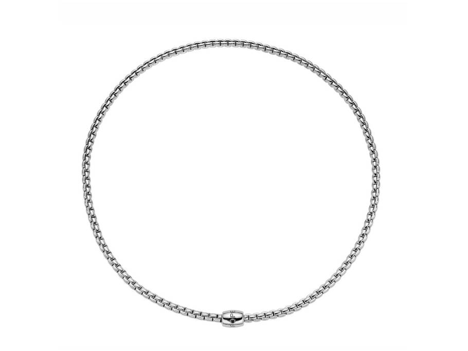 Eka Tiny Flex'It Men Collier Weißgold 37cm mit dekorativem Verschluss und schwarzem Brillant 0,010ct flexibel