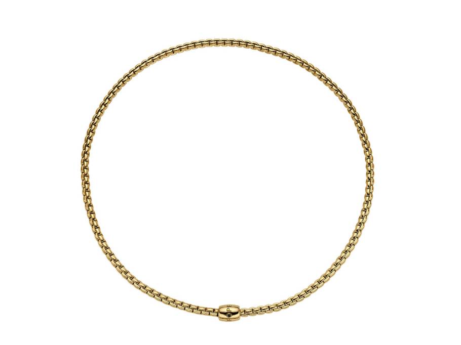 Eka Tiny Flex'It Men Collier Gelbgold 37cm mit dekorativem Verschluss und schwarzem Brillant 0,010ct flexibel