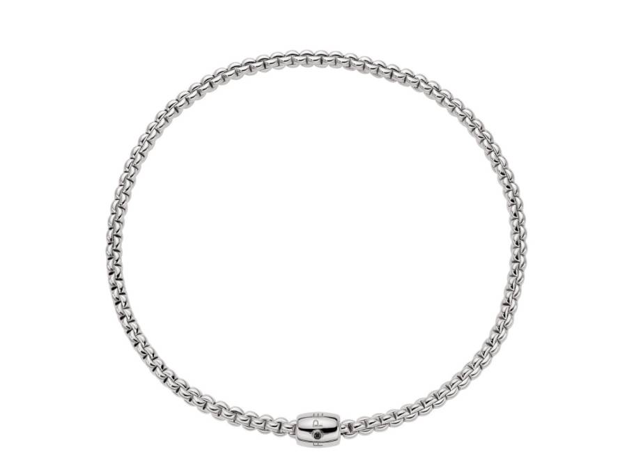 Eka Flex'It Men Collier schmal Weißgold 37cm dekorativer Verschluss mit schwarzem Brillant 0,030ct flexibel