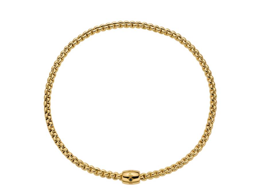 Eka Flex'It Men Collier schmal Gelbgold 37cm dekorativer Verschluss mit schwarzem Brillant 0,030ct flexibel