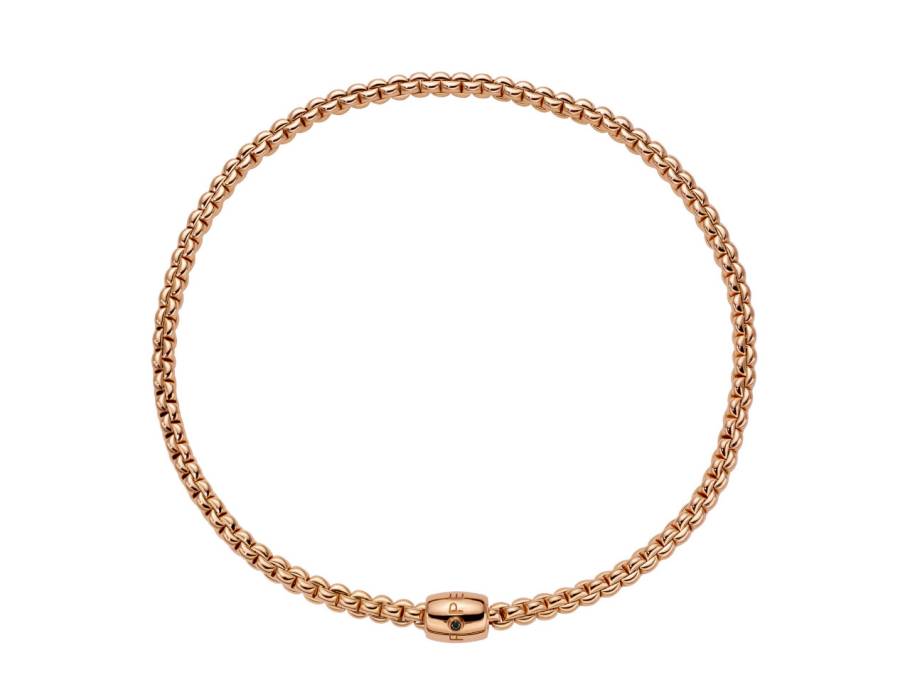 Eka Flex'It Men Collier schmal Roségold 37cm dekorativer Verschluss mit schwarzem Brillant 0,030ct flexibel
