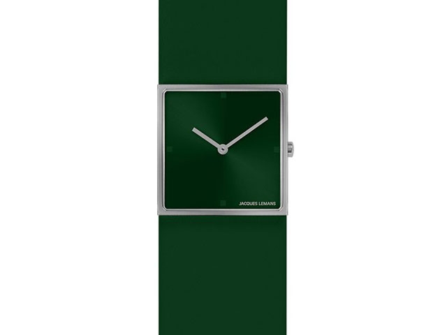Design Collection Quarz Edelstahl eckig grünes Zifferblatt grünes Lederband