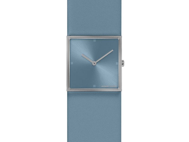 Design Collection Quarz Edelstahl eckig hellblaues Zifferblatt hellblaues Lederband