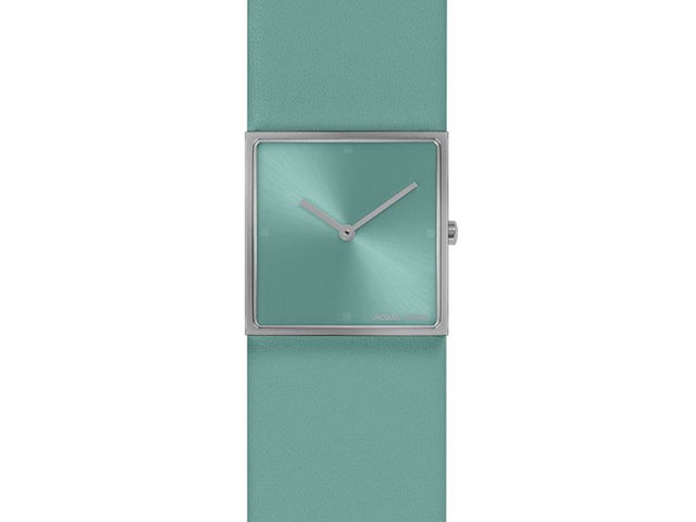 Design Collection Quarz Edelstahl eckig aquafarbenes Zifferblatt aquafarbenes Lederband