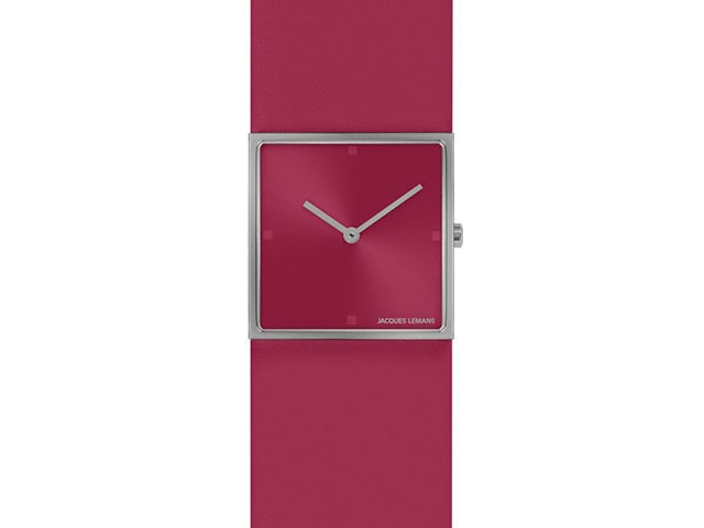 Design Collection Quarz Edelstahl eckig pinkes Zifferblatt pinkes Lederband
