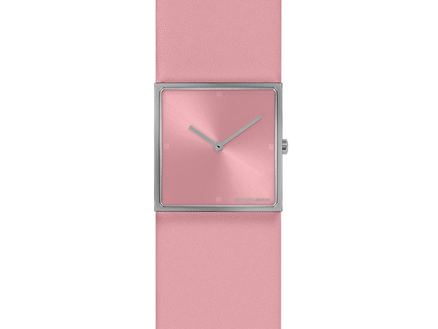 Design Collection Quarz Edelstahl eckig rosa Zifferblatt rosa Lederband