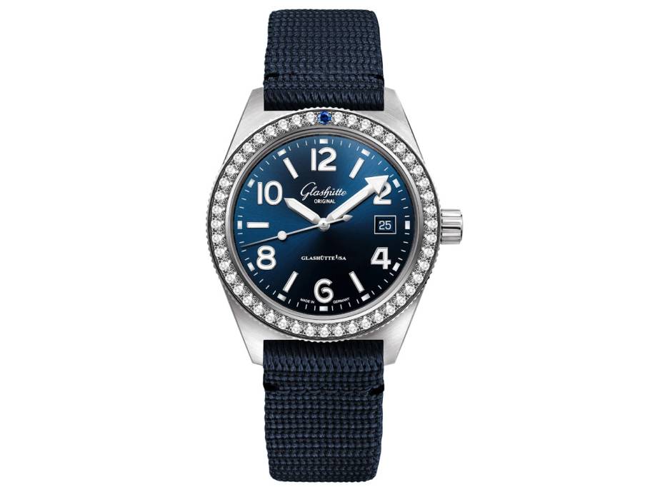 SeaQ Brillantlünette Edelstahl blau Synthetikband