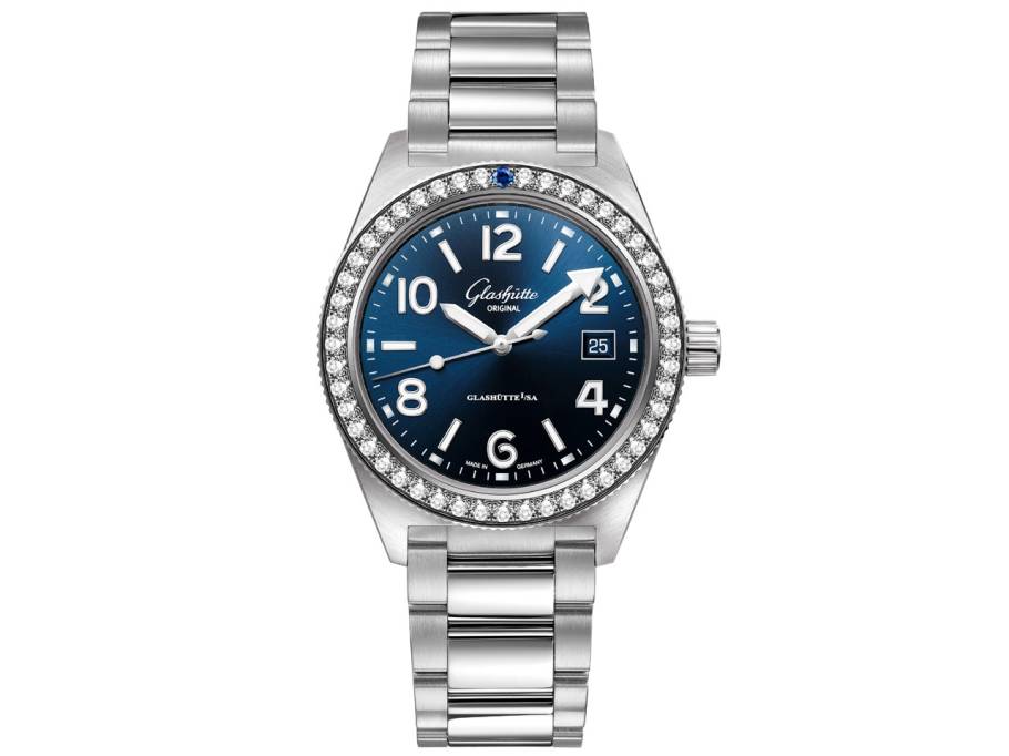 SeaQ Brillantlünette Edelstahl blau Edelstahlband