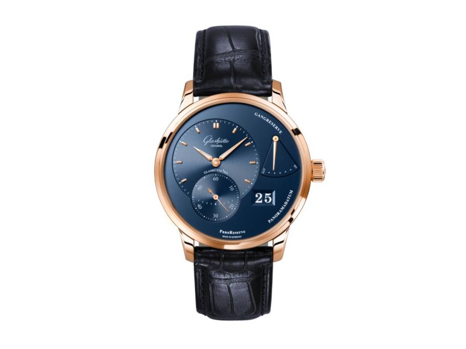 PanoReserve Handaufzug Rotgold 40mm blaues Zifferblatt blaues Lederband