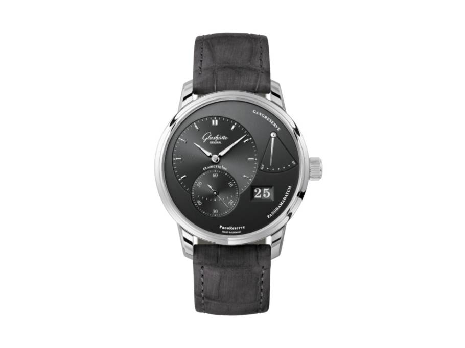 PanoReserve Handaufzug Edelstahl 40mm graues Zifferblatt graues Lederband