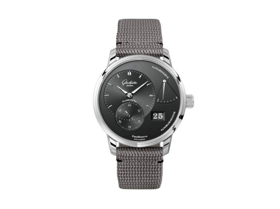 PanoReserve Handaufzug Edelstahl 40mm graues Zifferblatt graues Textilband