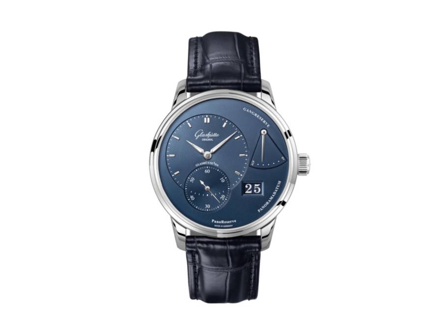 PanoReserve Handaufzug Edelstahl 40mm blaues Zifferblatt blaues Lederband