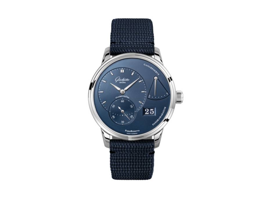 PanoReserve Handaufzug Edelstahl 40mm blaues Zifferblatt blaues Textilband