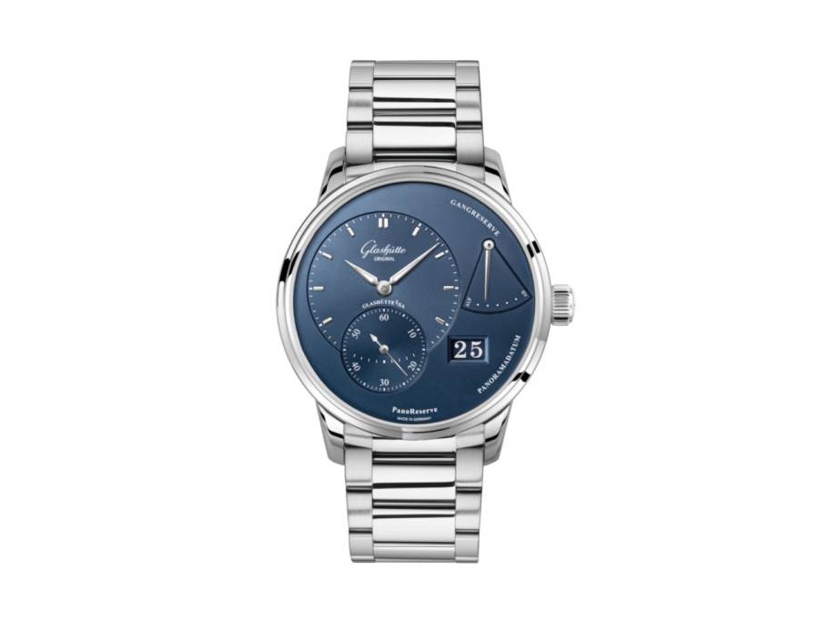PanoReserve Handaufzug Edelstahl 40mm blaues Zifferblatt Metallband