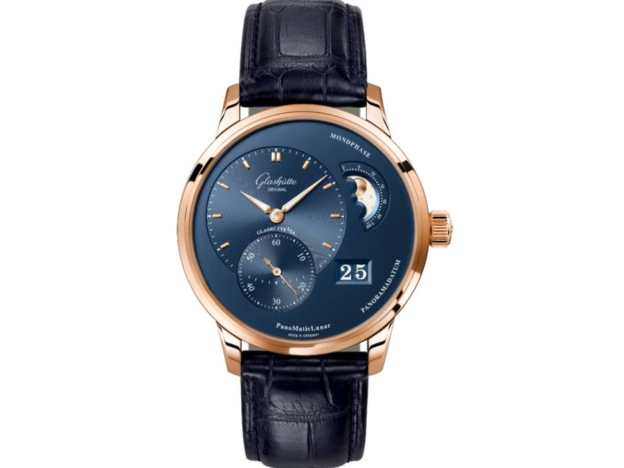 PanoMaticLunar Herrenuhr Rotgold blau