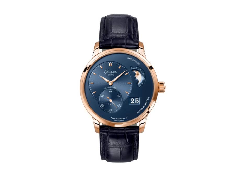 PanoMaticLunar Automatik Rotgold 40mm blaues Zifferblatt blaues Lederband mit Dornschließe