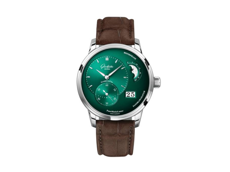 PanoMaticLunar Automatik Edelstahl 40mm grünes Zifferblatt braunes Lederband