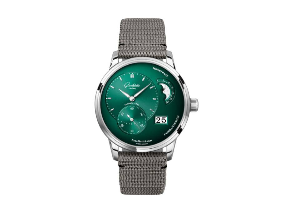 PanoMaticLunar Automatik Edelstahl 40mm grünes Zifferblatt graues Textilband