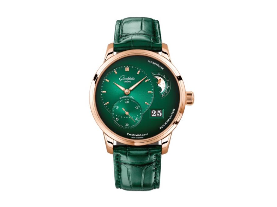 PanoMaticLunar Automatik Rotgold 40mm grünes Zifferblatt grünes Lederband Dornschließe