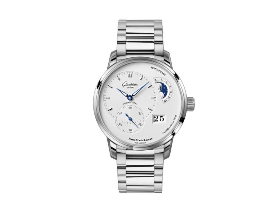 PanoMaticLunar Automatik Edelstahl 40mm silbernes Zifferblatt Metallband