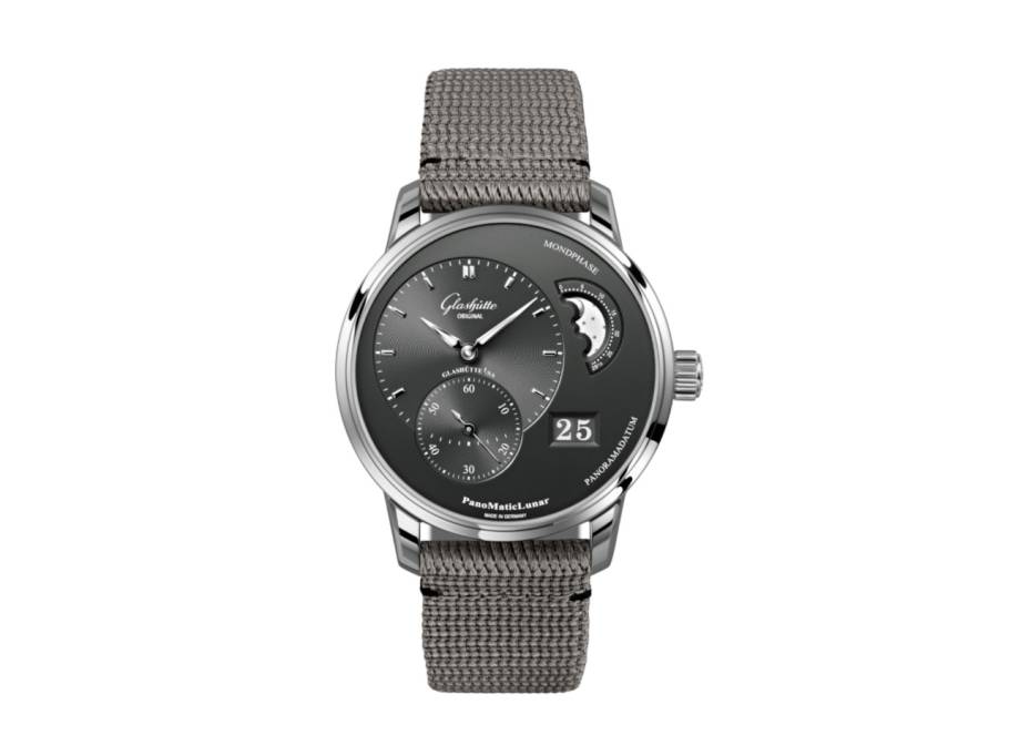 PanoMaticLunar Automatik Edelstahl 40mm graues Zifferblatt graues Textilband