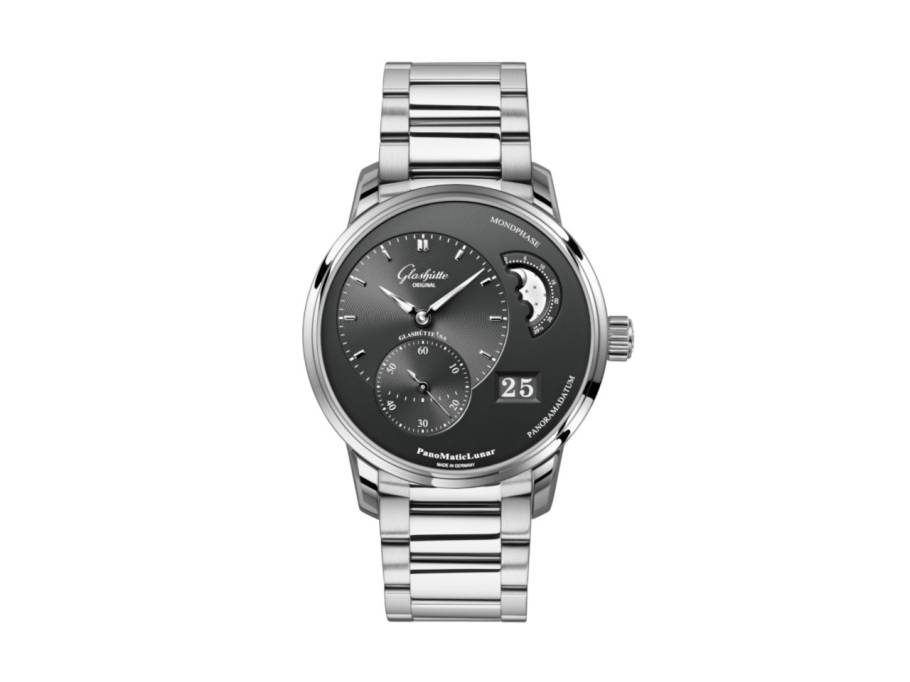 PanoMaticLunar Automatik Edelstahl 40mm graues Zifferblatt Metallband