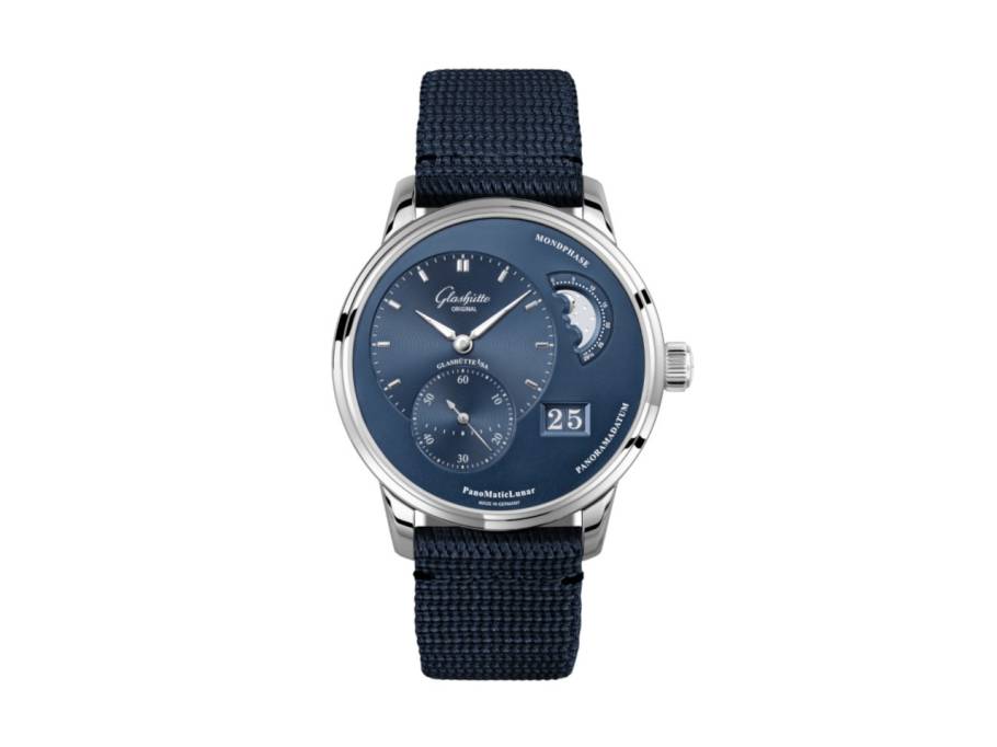 PanoMaticLunar Automatik Edelstahl 40mm blaues Zifferblatt blaues Textilband