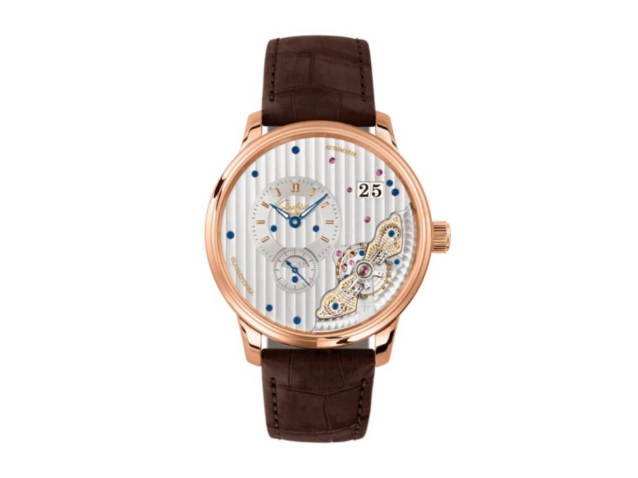 PanoMaticInverse Automatik Rotgold 42mm silbernes Zifferblatt braunes Lederband