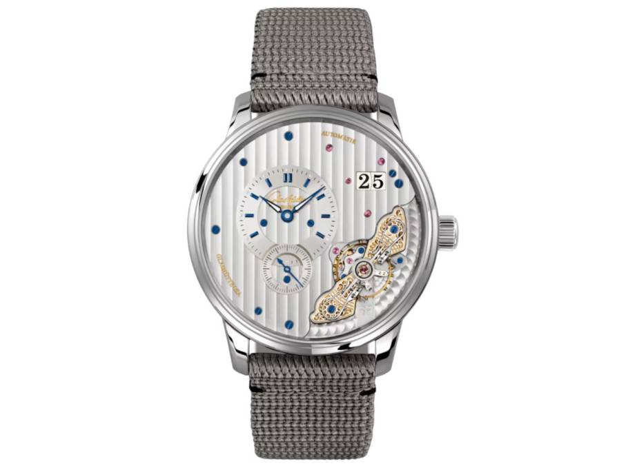 PanoMaticInverse Herrenuhr Edelstahl graues Synthetikband