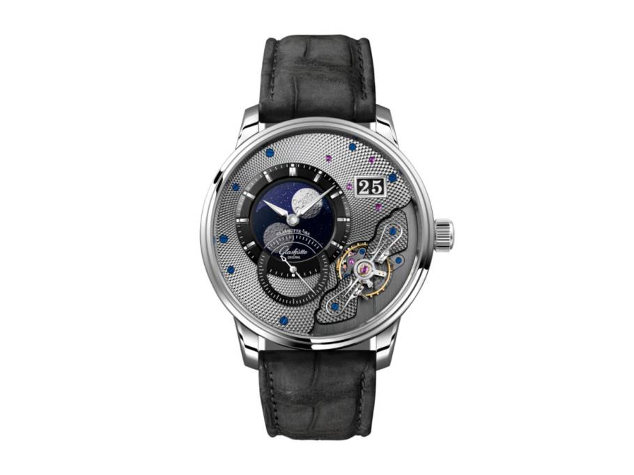 PanoLunarInverse Automatik Platin 42mm silbernes Zifferblatt graues Lederband Limited Edition