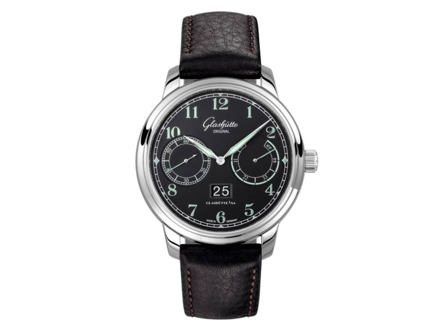 Senator Observer Automatik Edelstahl 44mm schwarzes Zifferblatt schwarzes Lederband