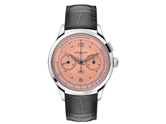 Heritage  Handaufzug Pulsograph 40 mm Edelstahl lachsfarben schwarzes Lederband