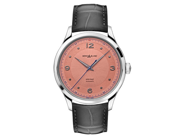 Heritage Automatic 40 mm Edelstahl lachsfarbenes Zifferblatt und graues Lederband