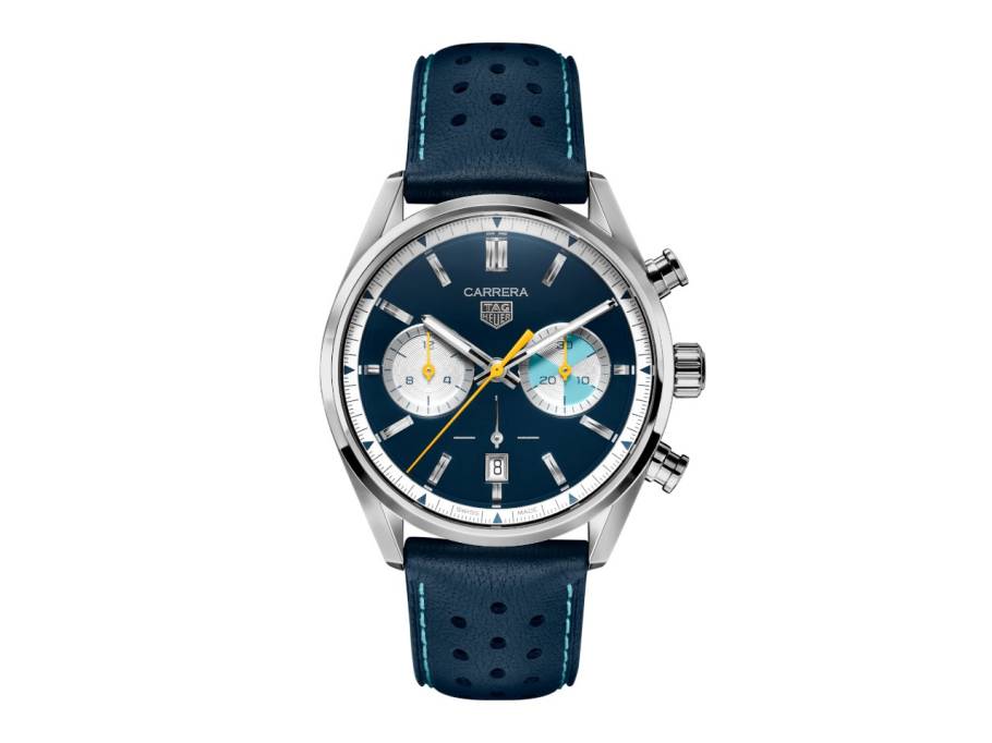  Carrera Chronograph Limited Edition Automatik Edelstahl 42mm blaues Zifferblatt blaues Lederband