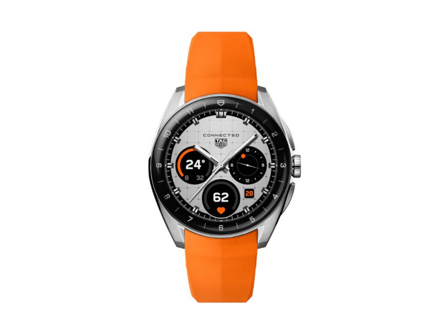   Connected Calibre E5 Smartwatch Edelstahl 40mm digitales Zifferblatt orangefarbenes Kautschukband