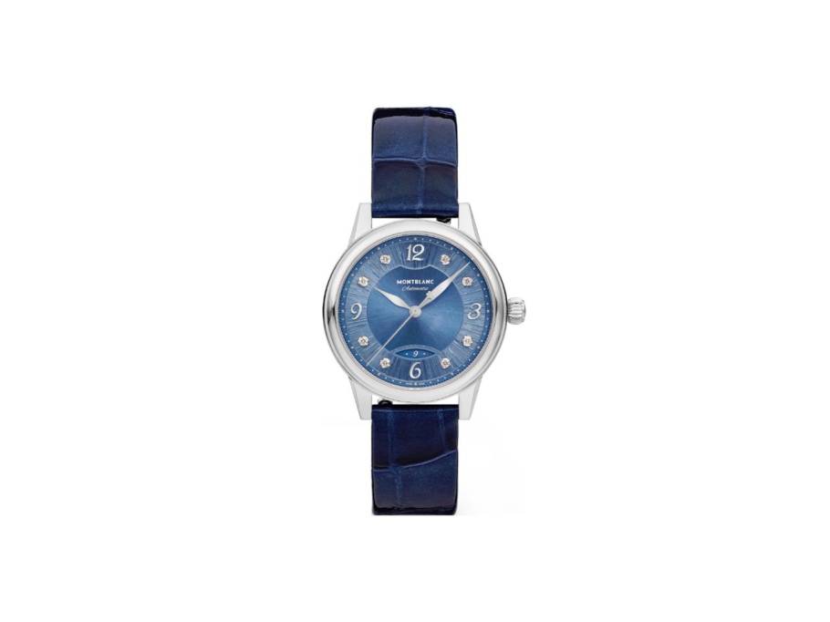  Bohème Automatik Edelstahl 30mm blaues Zifferblatt  mit Brillanten 0,070ct blaues Lederband