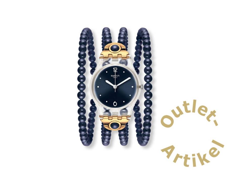 Lady "Night Prohibition" Quarz transparenter Kunststoff 25mm dunkelblaues Zifferblatt Perlband flexibel