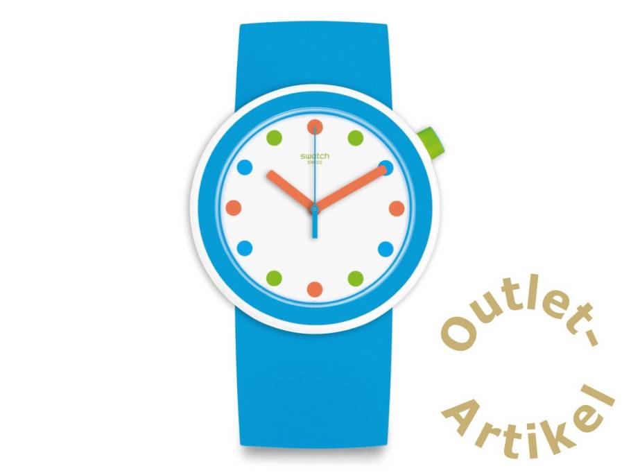 New Pop "Poppingpop" Quarz Kunststoff 45mm weißes Zifferblatt blaues Kautschukband