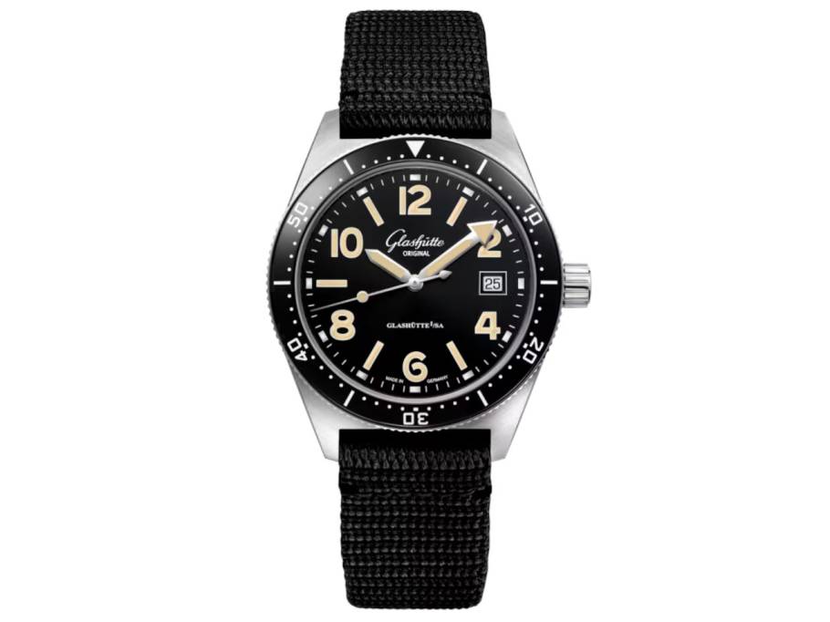 SeaQ Edelstahl schwarz Synthetikband mit Glasboden