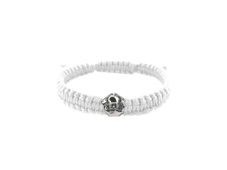 Edition "Nischel" Makramee-Armband weiß mit Silber-Bead - in Anlehnung an das Karl Marx Monument