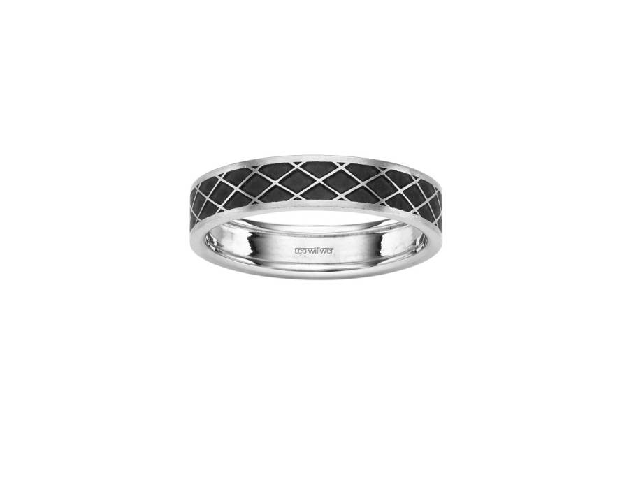 Men Ring Weißgold mit Email grau