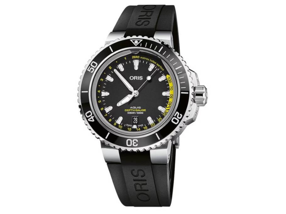 Aquis Depth Gauge Automatik Edelstahl 46mm schwarzes Zifferblatt schwarzes Kautschukband