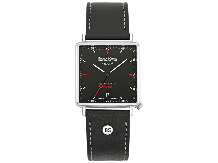 Rondo  II Edelstahl schwarzes Zifferblatt schwarzes Lederband