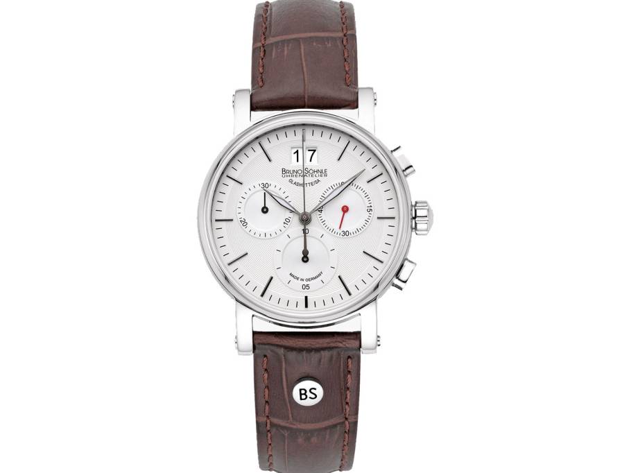 Pesaro Chronograph small Edelstahl weißes Zifferblatt braunes Lederband