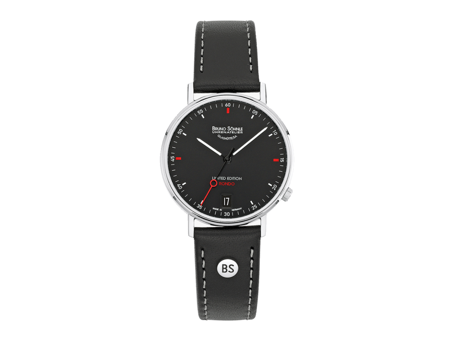 Rondo    II Small Edelstahl schwarzes Zifferblatt schwarzes Lederband