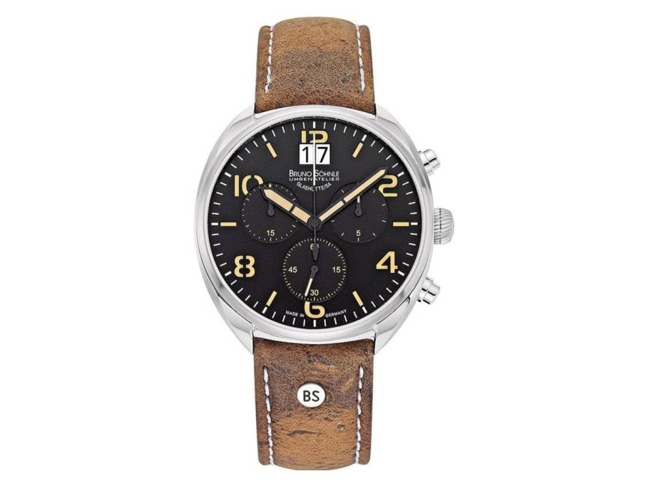 La Spezia Chronograph II Edelstahl schwarzes Zifferblatt braunes Lederband