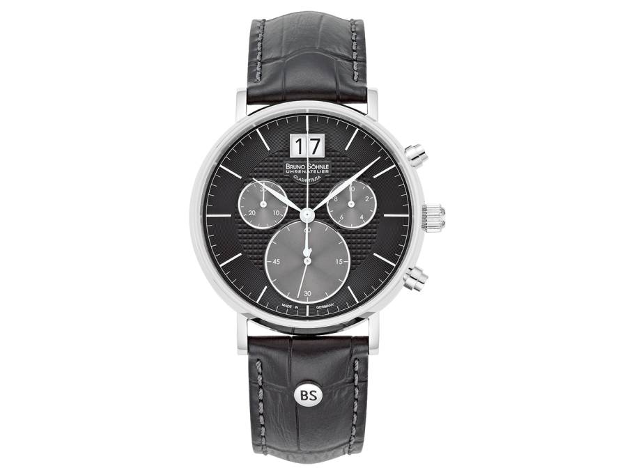 München I Chronograph Edelstahl schwarzes Zifferblatt schwarzes Lederband